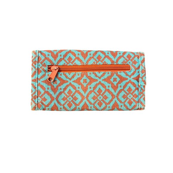 Kavu Trendy Geometric Print Wallet Blue Brown Trifold Zip Pocket ID Holder READ - Picture 3 of 8